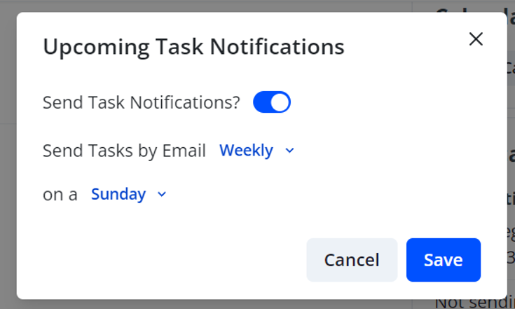 Edit Upcoming Notifications Dialogue Box